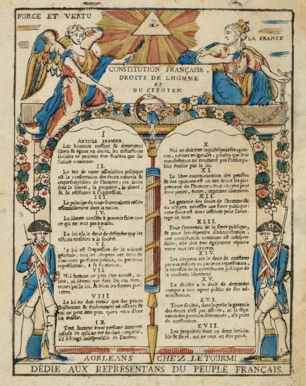 Druk 17 artykułów Deklaracji praw człowieka i obywatela z 1789 r. (Musée de la Révolution française)