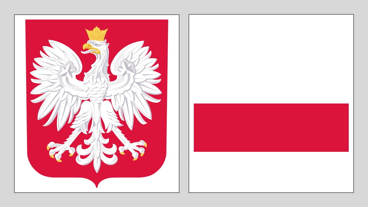 Art. 28. Konstytucji RP mówi:1. Godłem Rzeczypospolitej Polskiej jest wizerunek orła białego w koronie w czerwonym polu. 2. Barwami Rzeczypospolitej Polskiej są kolory biały i czerwony.